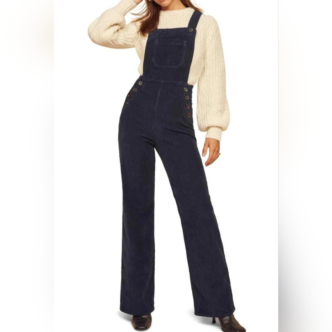 Reformation Baldwin Corduroy Overalls - Navy - Size 0